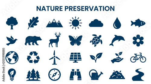 Schilderij op canvas Nature preservation icons set depicting environmental conservation symbols and e