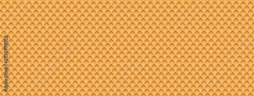 Crispy wafer biscuit texture with golden waffle pattern, crunchy dessert surface and sweet bakery background design.