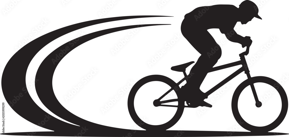 Naklejka premium Cyclist silhouette racing with motion trails with bike rider and extreme on white background