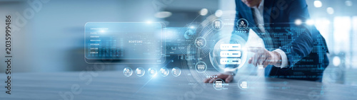 Foto Admin hand touch HOSTING server managing web traffic network and database storage