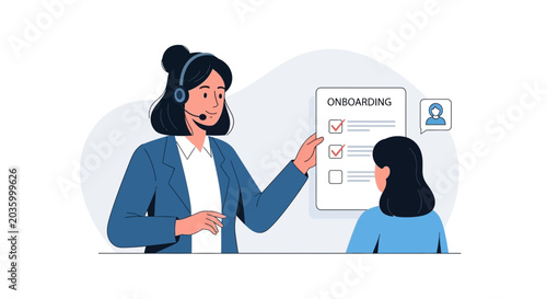 Customer service agent explaining onboarding checklist to new employee