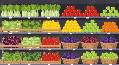 Tableau sur toile Colorful fresh produce on grocery store shelves.
