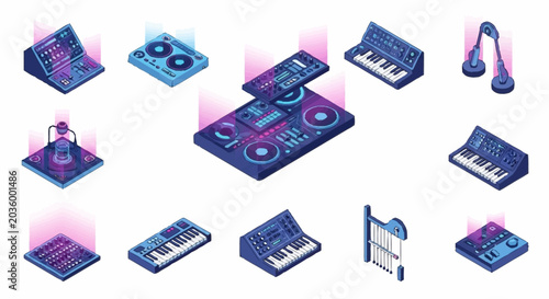 Foto Collection of digital music equipment icons.
