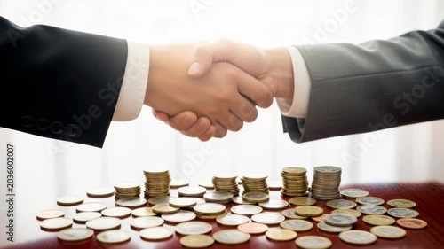 Global finance de dollarization handshake business agreement trust partnership with coin banknote currency deal above coin for SEO video upload