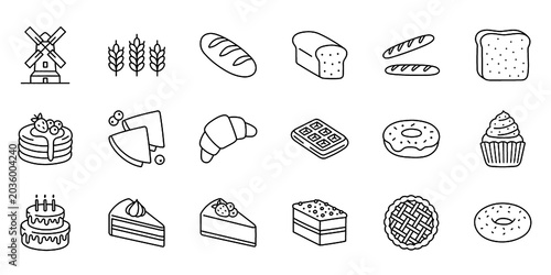Obraz na plátně Bakery and Bread Line Icons Set