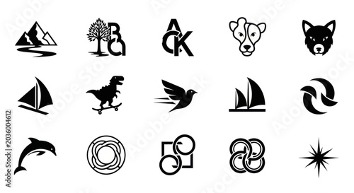 Black and White Icons: Nature, Animals, Symbols, and Abstract Graphics