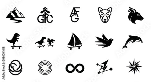 Black Silhouette Icons: Animals, Nature, Symbols, and Skateboarders