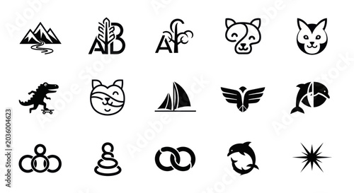 Collection of 15 Black and White Icons for Branding and Design
