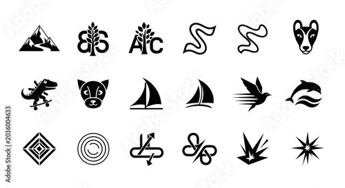 Collection of 15 Vector Icons: Animals, Nature, Symbols, and Shapes