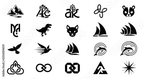 Collection of Black and White Graphic Logos and Icons