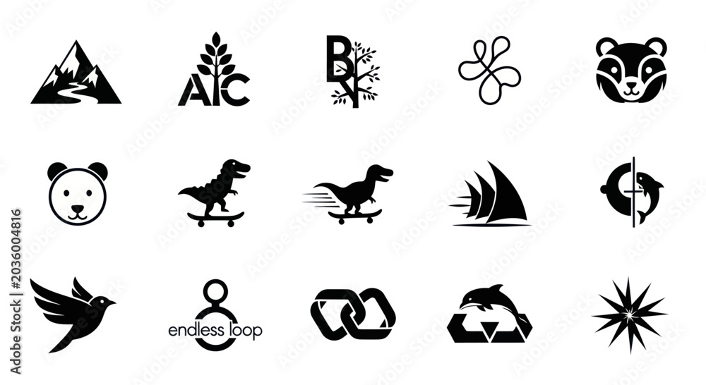 Obraz premium Collection of Black and White Icons: Nature, Animals, Symbols, and Icons