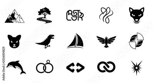 Collection of Black and White Vector Icons - Animals, Nature, Symbols, and Graphics