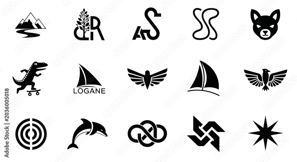 Fototapeta premium Collection of Black and White Vector Icons and Logos - Diverse Symbols