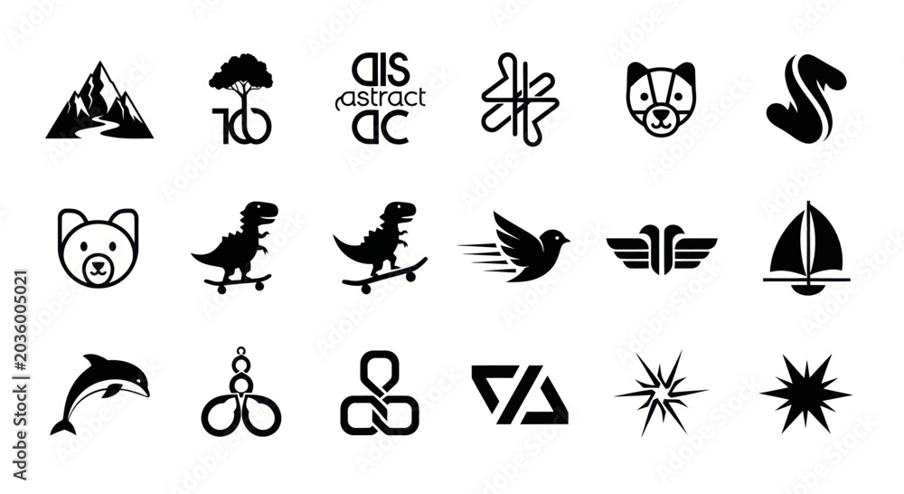Fototapeta premium Collection of Black and White Vector Icons and Logos - Diverse Symbols