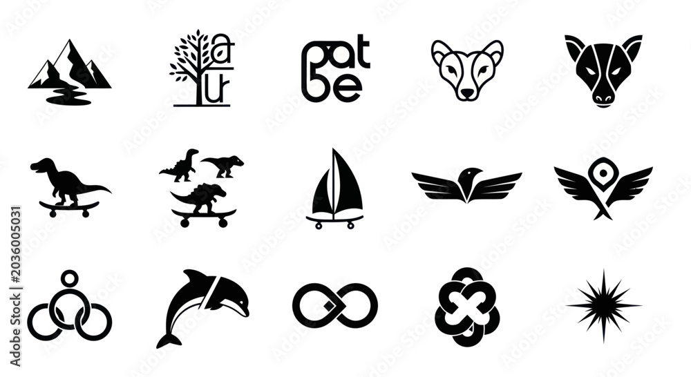 Obraz premium Collection of Black and White Vector Icons and Logos - Minimalist Design