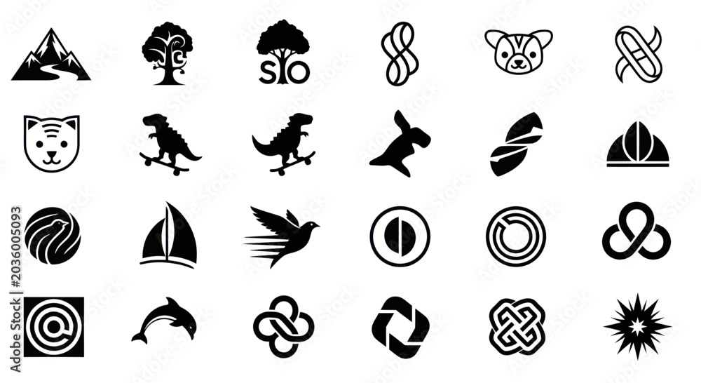 Obraz premium Collection of Black and White Vector Icons and Logos for Design