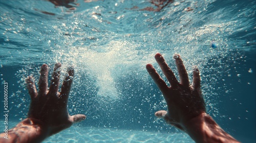 Underwater View of Hands Reaching Up