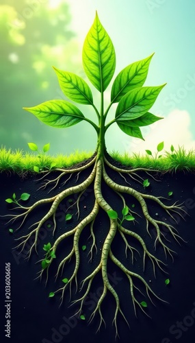 Intertwined roots of plants symbolizing interconnectedness and growth , relationship goals, unity, positive relationships