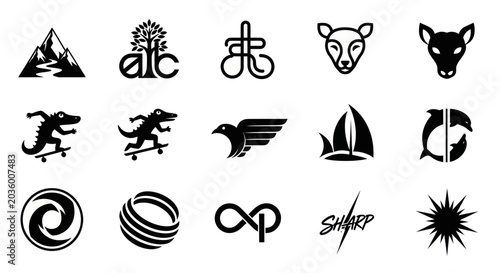 Collection of Black Icons and Logos: Animals, Nature, Abstract, Sports, Symbols