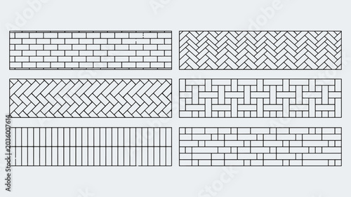 CAD Brick Bonds and Architectural Paving Layout Line Art Set with Masonry Wall Textures and Construction Hatch Patterns