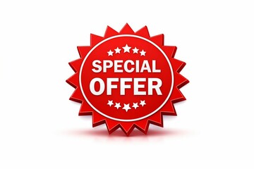 Red special offer badge with starburst design and stars