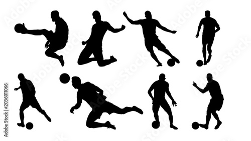 Fotografía Dynamic vector silhouettes of soccer players in action, performing various athle