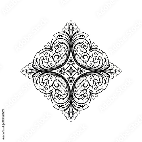 Intricate black and white design pattern.