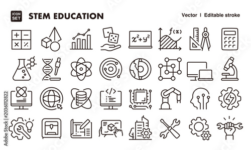 STEM Education Icon Set – Editable Line Style