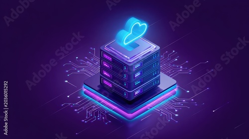 Illuminated digital information storage hardware connected to a stylized atmospheric data structure