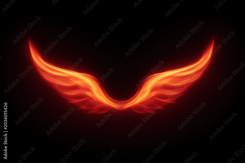 Fototapeta premium Stunning abstract fiery wings on a black background, exuding warmth and dynamism.