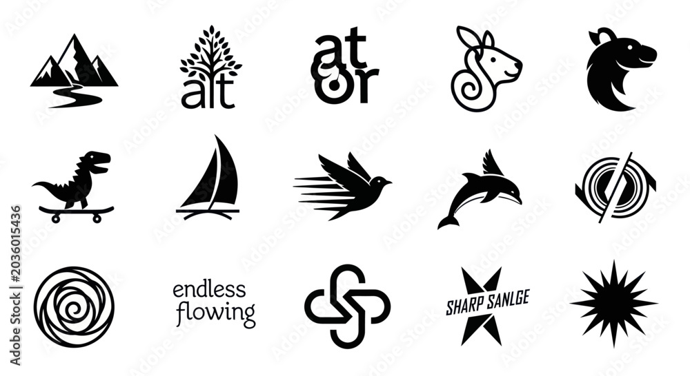 Fototapeta premium Collection of diverse black and white vector icons and logos for design