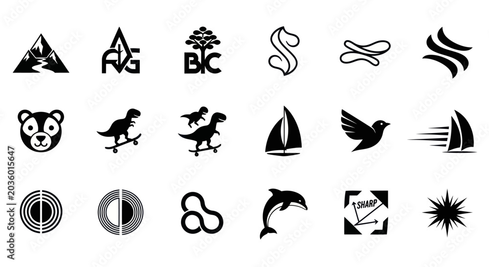 Fototapeta premium Collection of Diverse Black and White Vector Icons and Symbols
