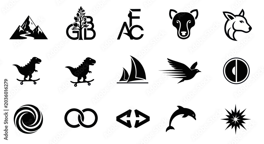 Obraz premium Collection of Diverse Black and White Vector Icons for Branding and Design