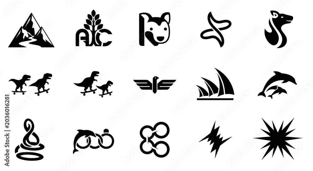 Fototapeta premium Collection of diverse black and white vector logo icons and symbols