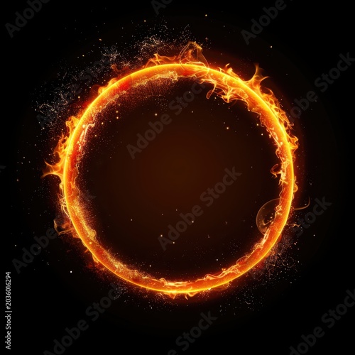 Fiery orange circle on a black background, creating a dynamic and vibrant visual effect.