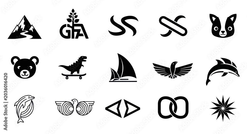 Fototapeta premium Collection of Diverse Black Vector Icons and Logos on White Background