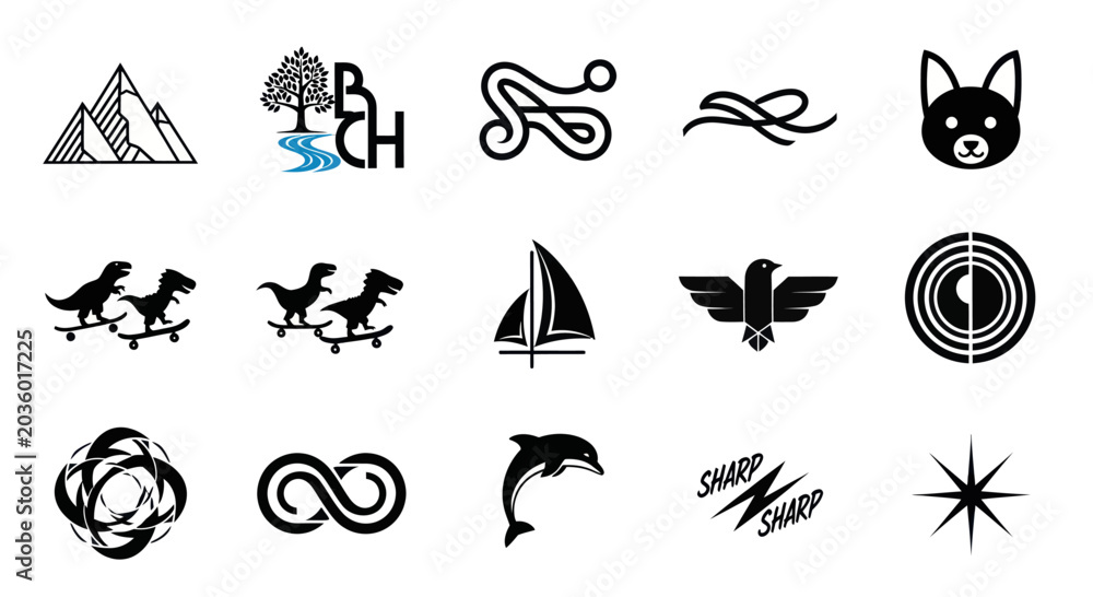 Fototapeta premium Collection of Diverse Vector Icons and Symbols for Branding and Design