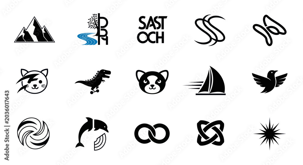 Fototapeta premium Collection of Diverse Vector Icons: Animals, Nature, Symbols, and More