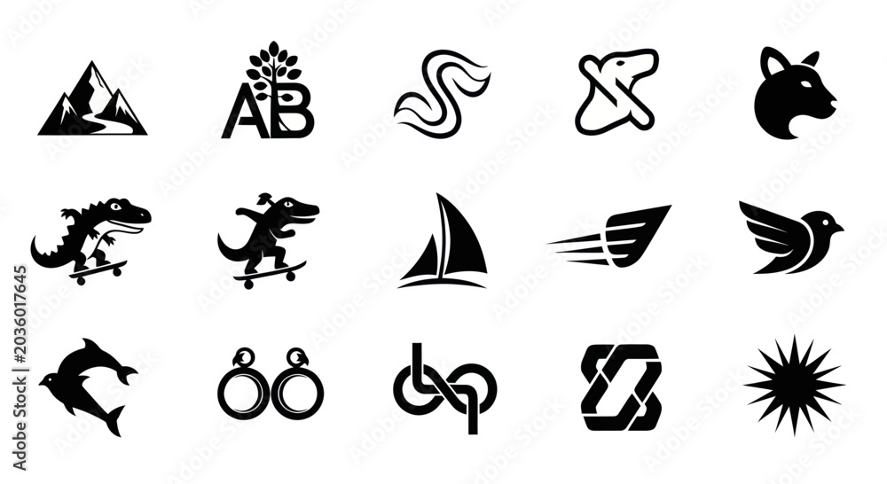 Fototapeta premium Collection of Diverse Vector Icons: Animals, Nature, Sports, and Abstract Symbols