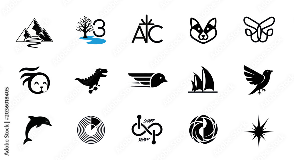 Fototapeta premium Collection of diverse vector logos and icons for branding and design