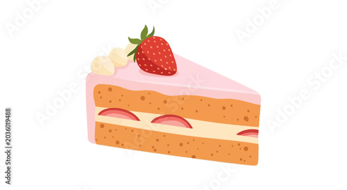 Schilderij op canvas Slices of strawberry shortcake with cream