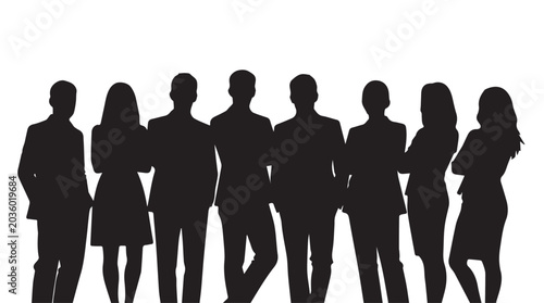 Business people silhouettes, group of standing business men and women
