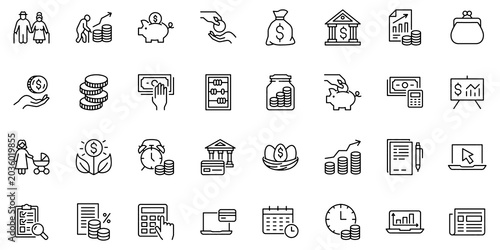 Foto Retirement Fund and Financial Planning Line Icons Set