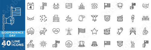 Fotografie Independence Day Patriotic Celebration and National Freedom Line Icons Collectio