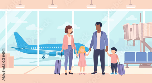 Family Traveling with Kids at Airport Ready for Flight Adventure