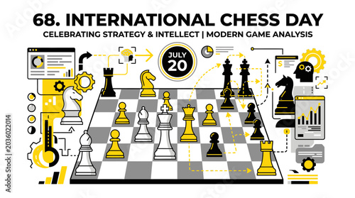 Obraz na płótnie International Chess Day 68th Celebration: Strategy, Intellect, Modern Game Analy