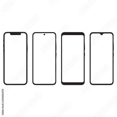 Modern Smartphone Frame Mockup Set Black Vector Collection Isolated on White Background