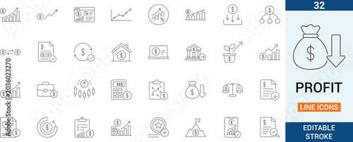 Fotografie Financial profit set of 32 web icons in line style