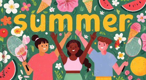 Vibrant Flat Vector Illustration of Diverse People Celebrating and Playing Sports - Joyful Friends, Active Lifestyle, and Community Concept