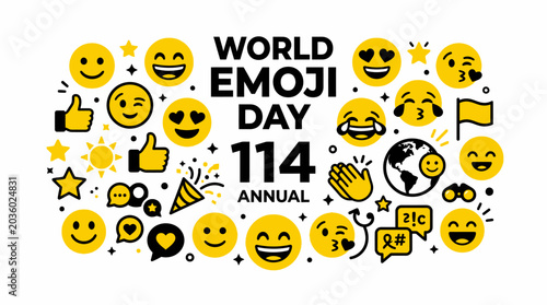 World Emoji Day Celebration with Diverse Emoticons and Symbols